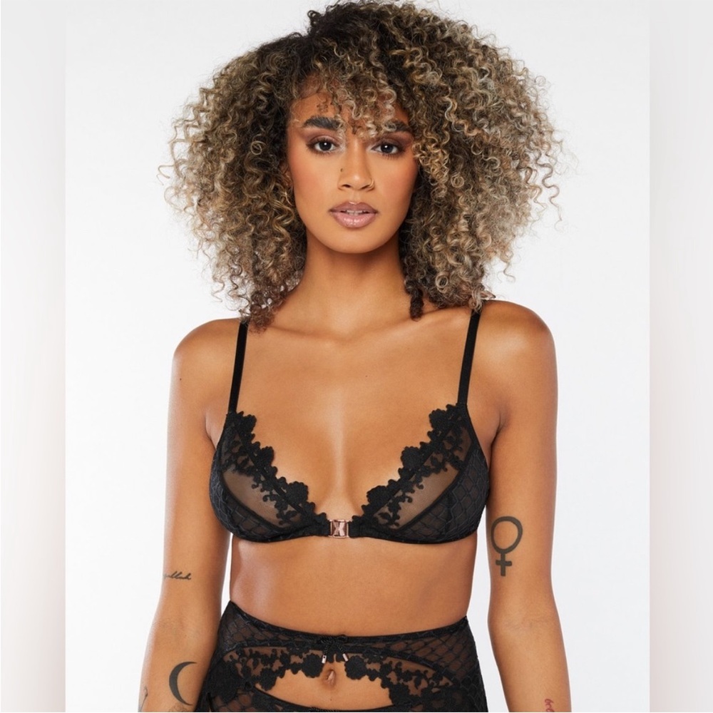 Savage X Fenty XS Black Caviar Baroque Bondage Front-Closure Bralette Bra NEW